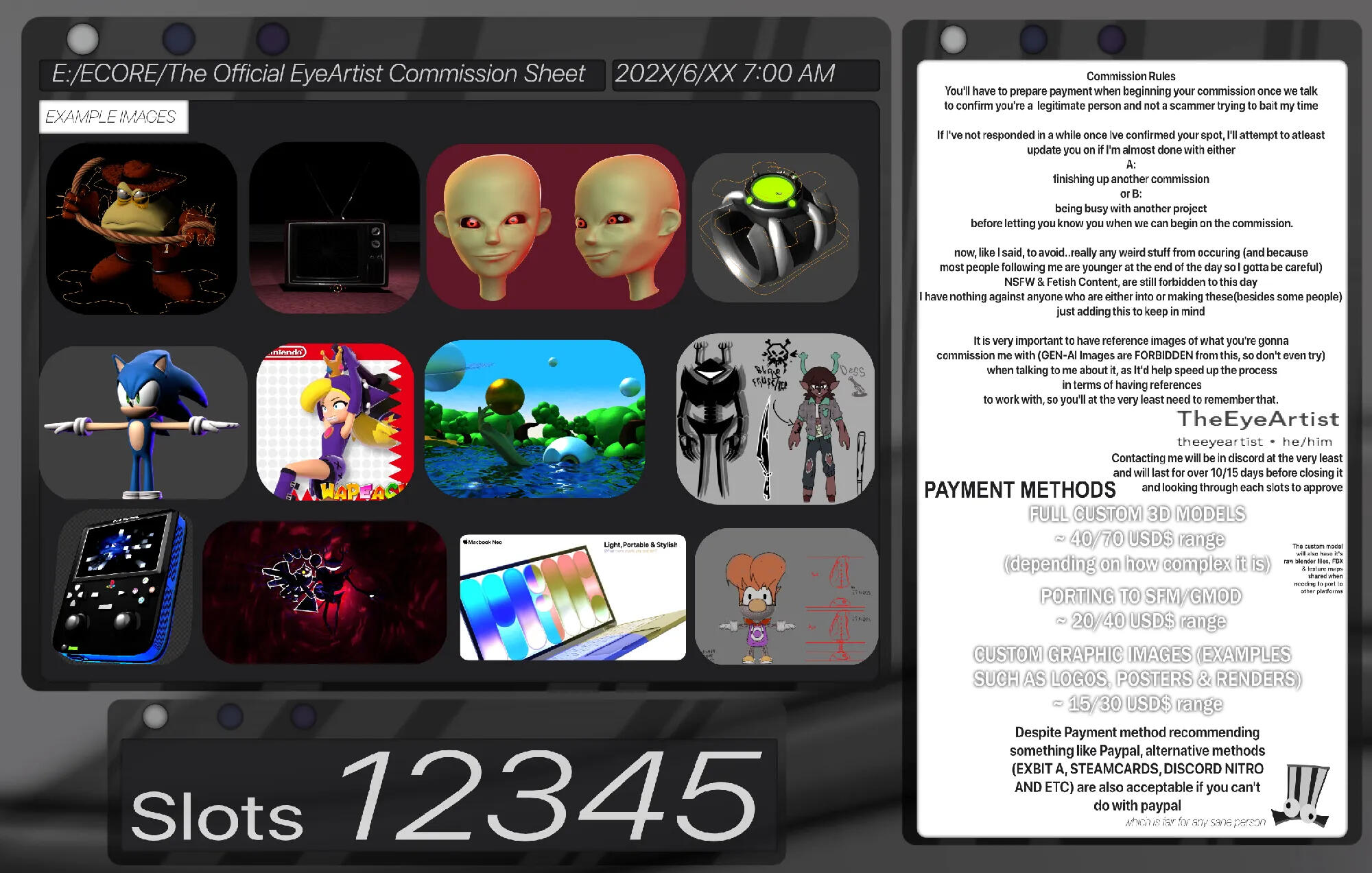 Commission Sheets